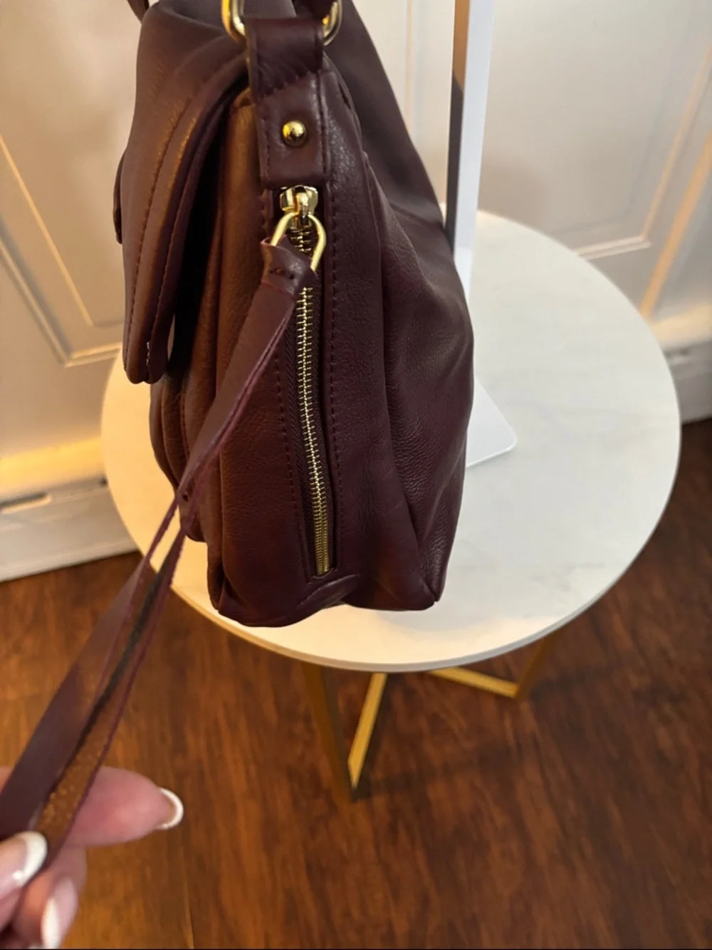Aimee Kestenberg Pebble Leather Shoulder Bag in Burgundy with Gold Hardware - Picture 5 of 16